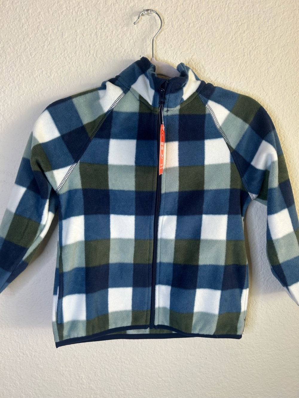 Wonder Nation Blue & Olive Plaid Fleece Zip Pull Over Quarter Zip School Spring